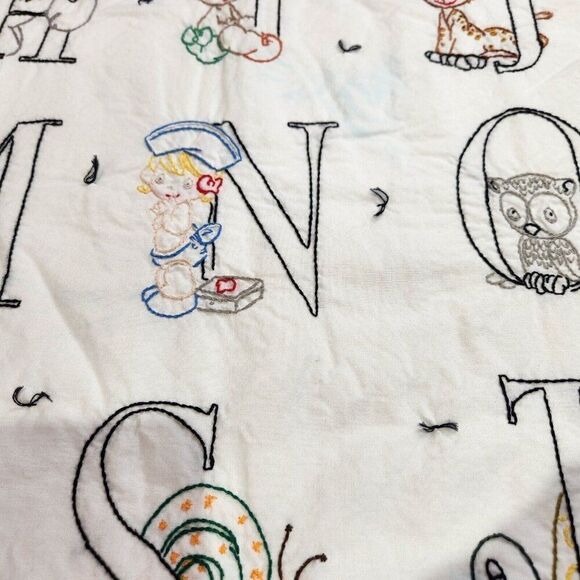 Vintage 80s Precious Moments Alphabet Blanket Rainbow Embroidered Crib Throw - Picture 4 of 7